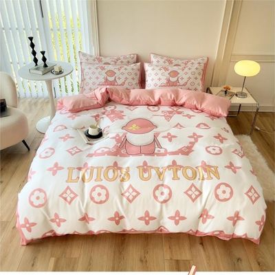 Grid Twin Size Duvet Cover Bed Sheet Bedding Set 4-In-1 Brushed Cotton Nondisposable