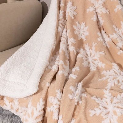 Double Layer Thick Printed Blanket Christmas Style Coral Fleece Throw Sherpa Plush Blanket