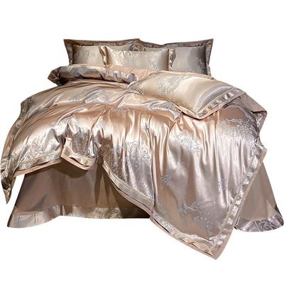 Wedding Jacquard Printed Luxury King Size Silk Satin Bed Set for Sustainable Comfort