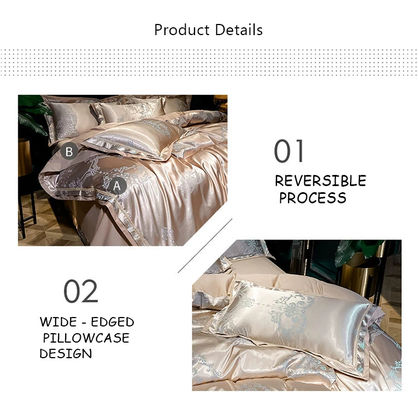 Wedding Jacquard Printed Luxury King Size Silk Satin Bed Set for Sustainable Comfort