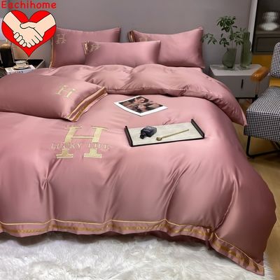 Customized HOT SEAL H Embroidered Washed Silk Four Pieces Bedding Set for All-Season