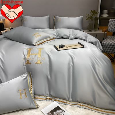 Customized HOT SEAL H Embroidered Washed Silk Four Pieces Bedding Set for All-Season