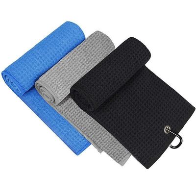 Microfiber All-Season Golf Ball Towel Custom Logo Waffle Golf Towel With Grommet And Ho