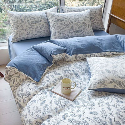 Comfortable Washed Cotton Double Layer Yarn Quilt Cover Bed Sheet Set for 2.0m Bed