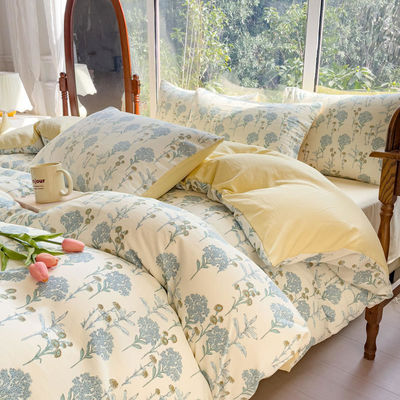 Comfortable Washed Cotton Double Layer Yarn Quilt Cover Bed Sheet Set for 2.0m Bed