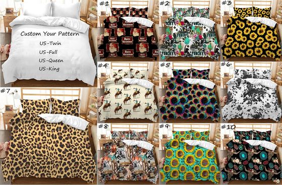 Personalized Sunflower Leopard Print Duvet Sheet Cover Set for Non-Disposable Bedding