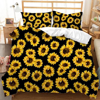 Personalized Sunflower Leopard Print Duvet Sheet Cover Set for Non-Disposable Bedding