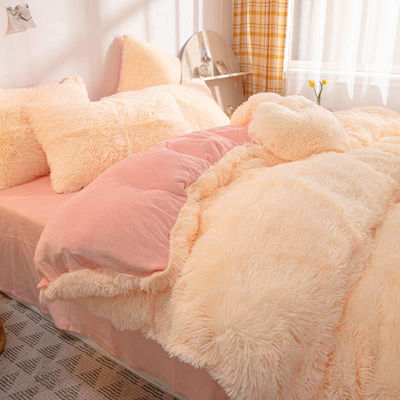 Fluffy Plush Faux Fur Velvet Shaggy Queen King Size Duvet Cover Bedding Set Customized