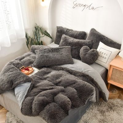 Fluffy Plush Faux Fur Velvet Shaggy Queen King Size Duvet Cover Bedding Set Customized