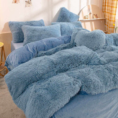 Fluffy Plush Faux Fur Velvet Shaggy Queen King Size Duvet Cover Bedding Set Customized