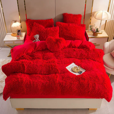 Fluffy Plush Faux Fur Velvet Shaggy Queen King Size Duvet Cover Bedding Set Customized