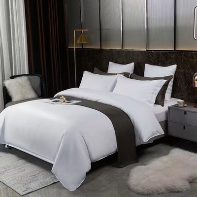 300TC Satin White King Size Hotel Duvet Quilt Cover Flat Sheet Set with Solid Pattern