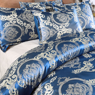 Solid Colour Satin Duvet Cover Set European Retro Baroque Style Custom Jacquard Blue