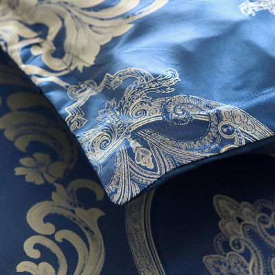 Solid Colour Satin Duvet Cover Set European Retro Baroque Style Custom Jacquard Blue