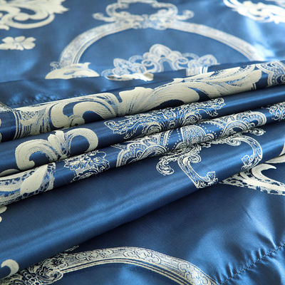 Solid Colour Satin Duvet Cover Set European Retro Baroque Style Custom Jacquard Blue