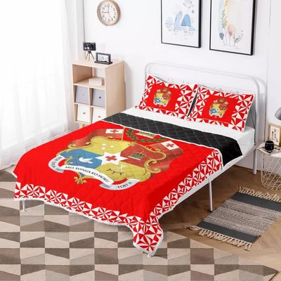 Polynesian Tribal Quilt Bedding Set Red Tonga Design Comforter with Cotton Filling