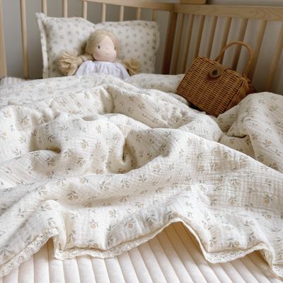 Super Soft Breathable Floral Muslin Baby Crib Comforter Blanket And Quilt Cotton Lightweight