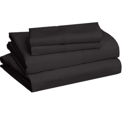Washable Super Soft Microfiber 4 Piece Bed Sheet Set with Deep Pockets Queen Black Solid