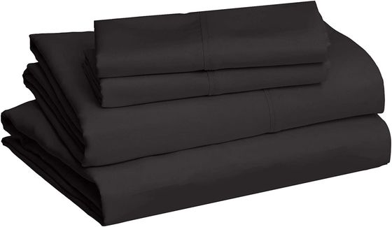 Sustainable Microfiber 4 Piece Bed Sheet Set with 14-Inch Deep Pockets Queen Black Solid