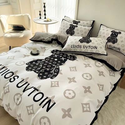 Customized Color 4Pcs 100% Polyester White Bear Bed Sheet Set For Hotel Baby Home